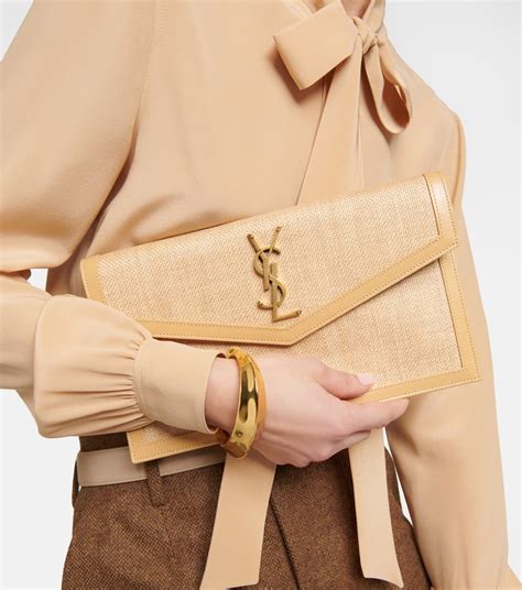 ysl uptown raffia clutch|st laurent raffia pouch.